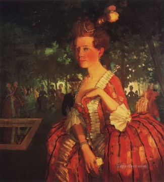  Somov Arte - una joven con un vestido rojo y una chica con una letra Konstantin Somov